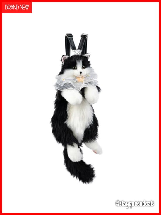 Handcrafted Realistic Stuffed Cat Backpack, Large Polyester Plush Cute Cat